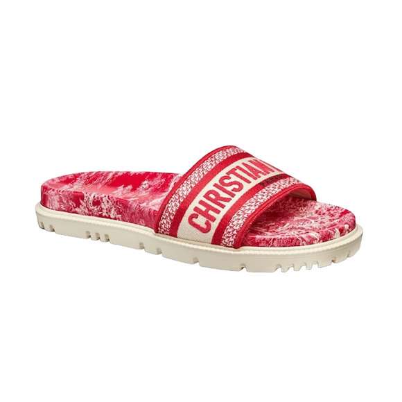 Christian Dior Dway Red Logo Toile De Jouy Platform Slide Mule Flat Sandal 40.5 - Picture 1 of 12
